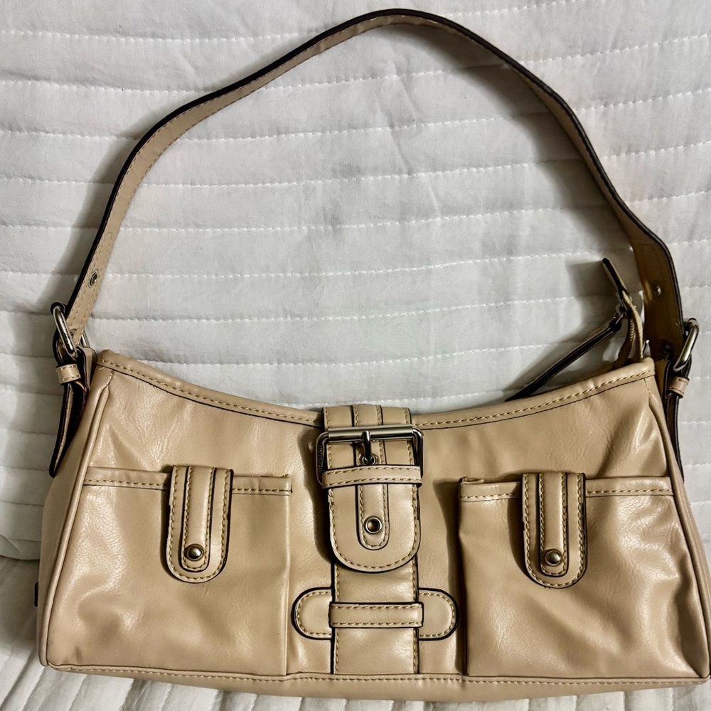 Tommy Hilfiger Cream Shoulder Bag with Buckle Accents